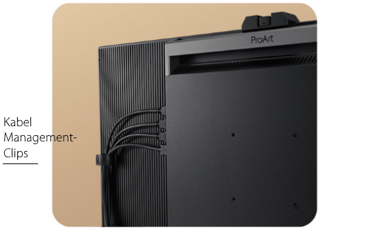 Kabelmanagement-Clips auf der Rückseite des ProArt Display PA32DC.