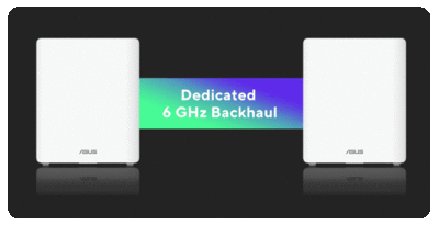 Ein GIF des AiMesh-Backhaul mit MLO-Technologie, mit einem dedizierten 5-GHz-Backhaul und einer Tri-Band-Multi-Link-Verbindung zwischen zwei ZenWiFi BQ16, das das ultimative WiFi 7 AiMesh-System zeigt.