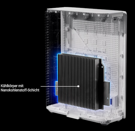 Eine transparente Ansicht des ZenWiFi BQ16, die seine Nanokohlenstoffschicht zeigt