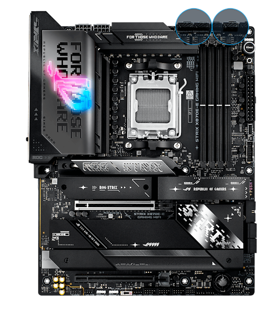 Positionen der Strix X870E-E Lüfteranschlüsse