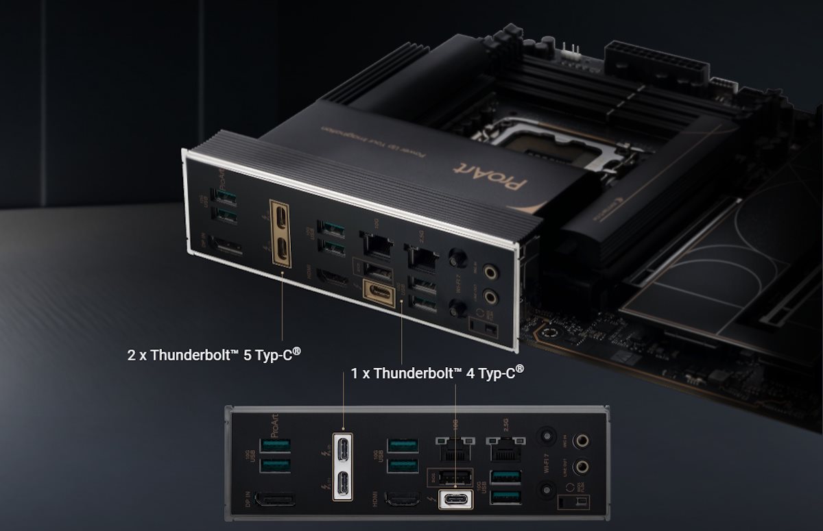 Rückansicht des ProArt Z890-Creator WiFi mit zwei USB4 Typ-C-Anschlüssen